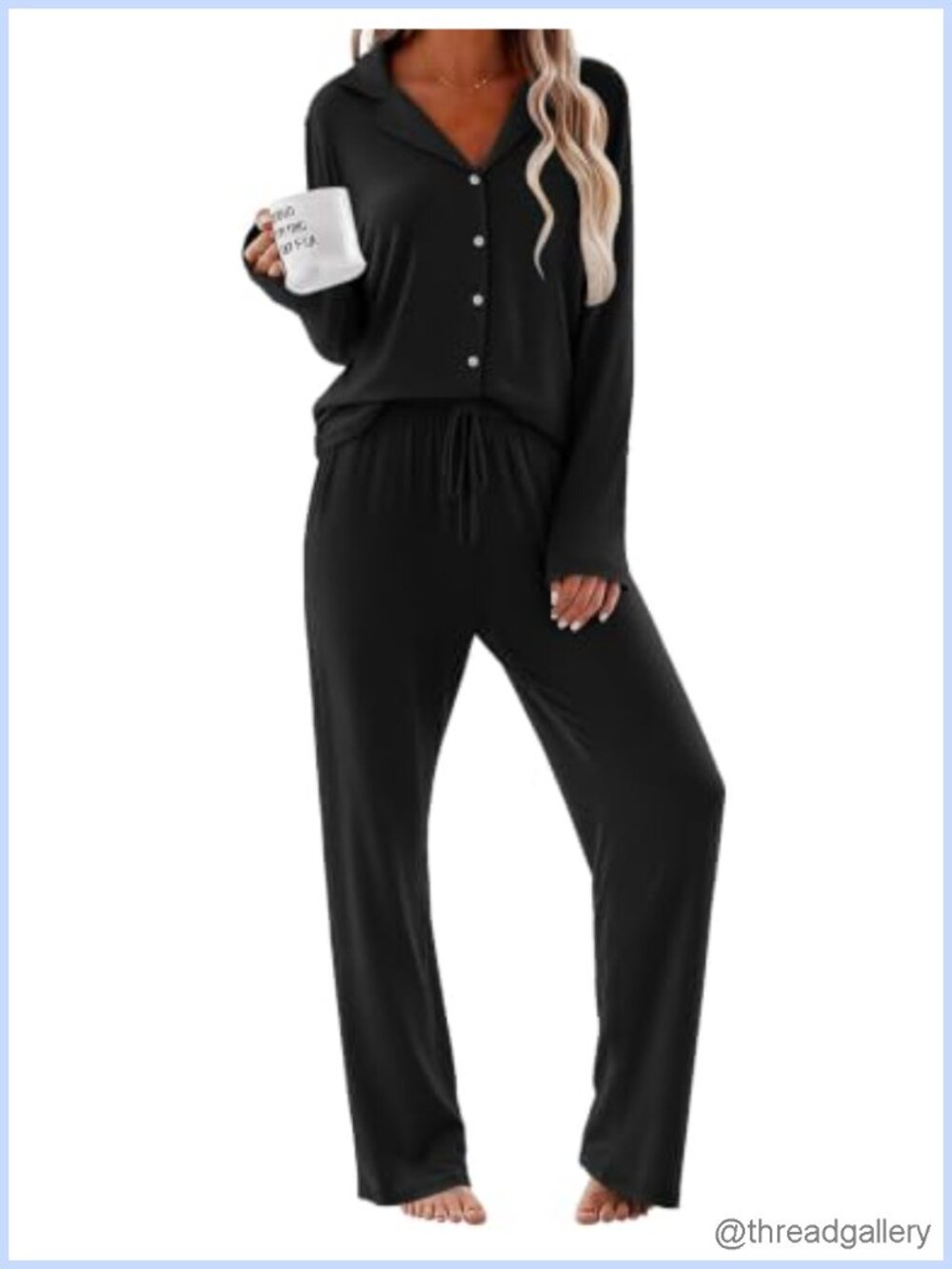 Women's 2 Piece Button Down Pajama Set Long Sleeve Lounge Pockets